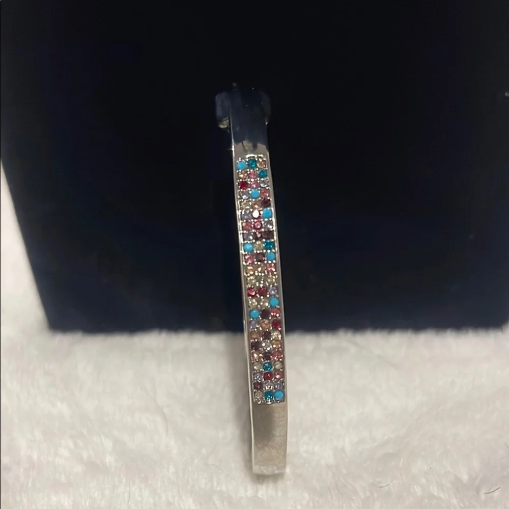 New Elegant Marlyn Schiff Silver Hinge Cuff Bracelet with Multicolor Stones